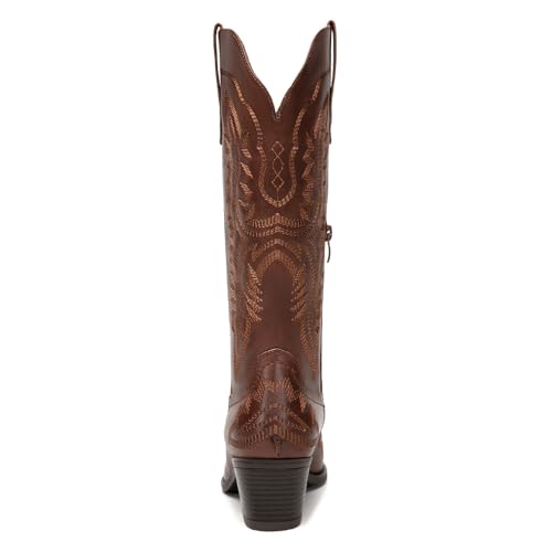 Athlefit Women's Square Toe Cowboy Cowgirl Boots Low Chunky Heel Embroidery Western Mid Calf Boots for Country Concerts3