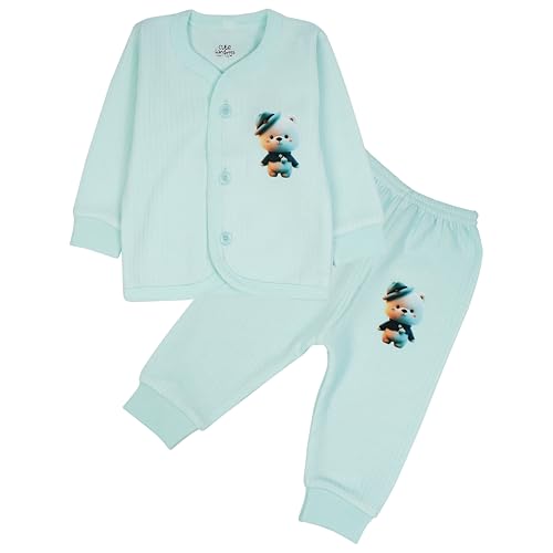 CUTE LANDINGS 0-3|3-6|6-9 & 9-12 Months New Born Baby Girls and Boys Front Open Full Sleeves Thermal Jhablas and Rib Pajamas Set|Top|Bottom|Infant|Toddlers|Winter Wear|Lower (Pack of 1) Blue - Image 3 thumbnail