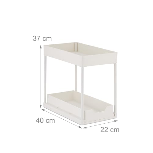 Relaxdays Organizador Bajo Fregadero, 2 Estantes, Extensible, 37x22x40 cm, Productos de Limpieza Cocina y Baño, Blanco - imagen 4