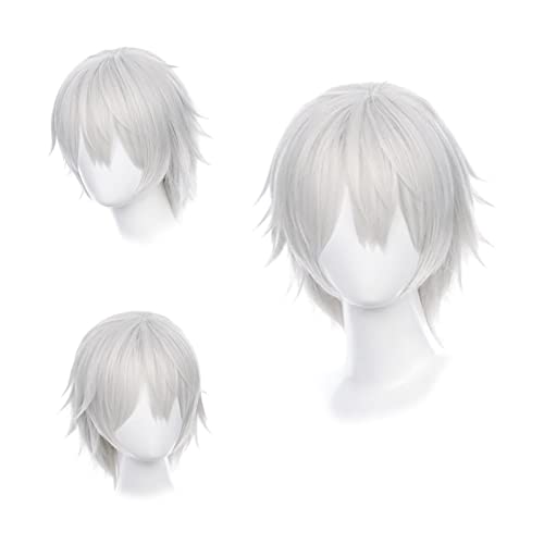 Gairyan Grey wig Short Straight Grey Unisex Anime Cosplay for Women/Men Curly Fluffy Fancy Dress Halloween Costume with Free Cap