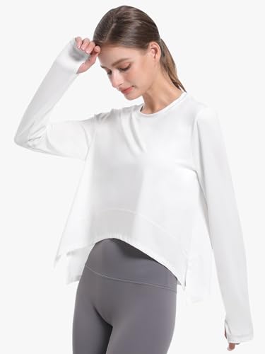 Image of Women's UPF 50+ Sun Shirt Long Sleeve Rash Guard UV Protection top with Thumb Holes Side Slits for Hiking Running White XL