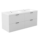 AICA Ensemble Meuble Salle de Bain 120cm avec Double Vasque - 4 tiroirs Blanc