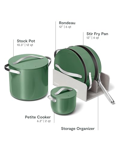 Image of Caraway 24-Piece Nonstick Ceramic Cookware Set - Includes Fry Pans, Sauce, Saute Pan, Dutch Oven, Petite Cooker, Stir Fry, Rondeau, Stock Pot, Lids & Storage Organizers - Sage