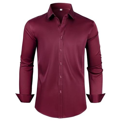 Mens Dress Shirts Long Sleeve Collared Shirt Wrinkle Resistant Formal Shirts Business Casual Button Down Shirt X-Large Tall 00105_burgundy