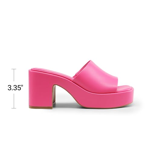 DREAM PAIRS DREAM PAIRS High Chunky Platform Heels for Women Fashion Comfort Slip on Square Open Toe Block Heel Sandals,Size 9,Hot Pink-Pu,SDHS2410W