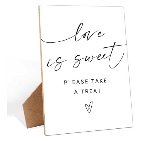 Love is Sweet Sign, 8×11 Inches Wooden Sign With Stand, Minimalist Modern Dessert Table Sign for Wedding Favor,Bridal Shower, Wedding Reception, Event Party Favor Supplies-3 Cover