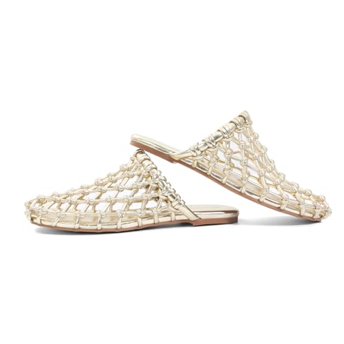 Mesh Slide Sandal Flats for Women Ballerina Hand-weaving flats Slip On Open Weave Mary Jane Shoes for Casual Summer Beach2