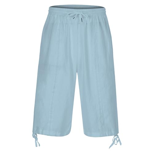 Shorts de algodón y lino para hombre, largo hasta la rodilla miniatura 7