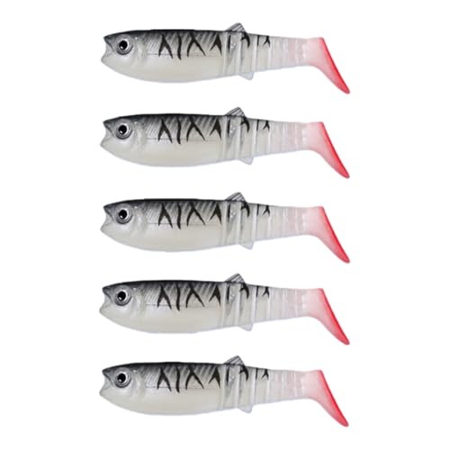 5 Pcs T-tail Soft Plastic Fishing Lures Lifelike Swimbaits Multi-Color Realistic Fishing Bait for Freshwater Saltwater Bass Pike