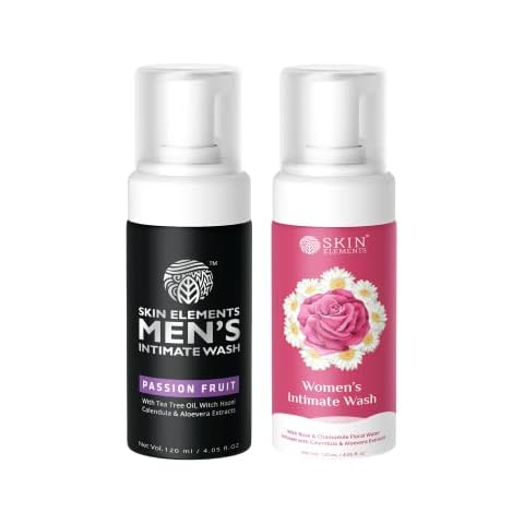 Skin Elements Men's Passion Fruit & Women's Intimate Wash Bundle | pH Balanced Foaming Hygiene Wash | Prevents Itching, Irritation & Bad Odor | Pack of 2, 4.05 fl Oz each Cover