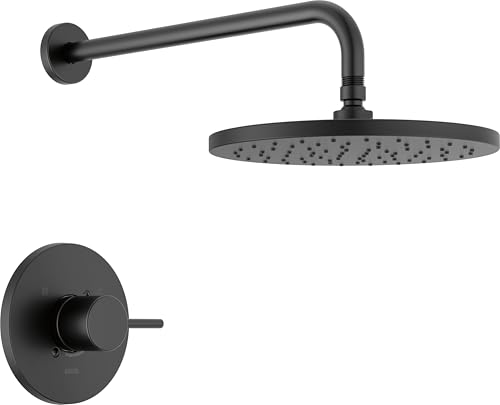 Image of Delta Modern 14 Series Round Rain Shower Faucet Set, Matte Black Shower Head and Handle Set, Valve Trim Kit, Matte Black T14269-BL-PP (Valve Not Included)
