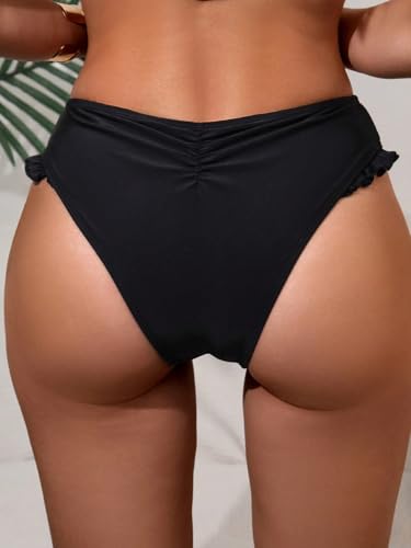 Leoparts Women's Ruched Bikini Bottom Sexy Ruffle High Cut Swim Bathing Suit Bottoms2