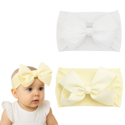 ANNA CREATIONS 2 Pcs Baby Headbands with Bow Design, Soft Stretchy Hair Bands for Newborn Infant Toddler Girls, Comfortable and Stylish Hair Accessories for Photoshoot and Party