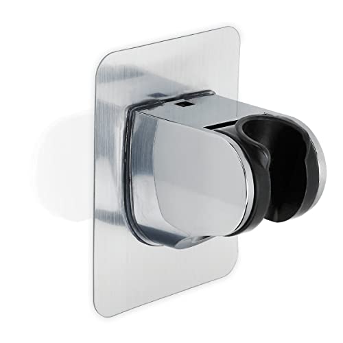 INTIRILIFE Handbrause Halterung ohne Bohren in Chrom Silber - 7 x 9.5 x 6 cm - Neigung verstellbar, Duschkopfhalter zum Kleben, Brausehalter, extra Starkes Klebepad, Duschhalterung wasserdicht