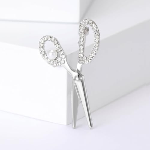 Image of Scissors Brooch Pins for Women, Barber Hairdresser Scissors Brooch Pin, Cute Scissor Brooch Lapel Pin, Bohemian Pearl Scissors Brooches Pins for Women Hat Bag Suit Dress Accessories