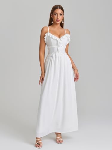 Summer Maxi Dress Spaghetti Strap Ruffle V Neck Casual Flowy Beach Wedding Guest Long Dresses for Women 20252