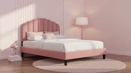 Image of HITHOS Solid Wood Single Bed Without Storage for Bedroom Living Room Home | Wooden Modern Upholstered Headboard Single Bed for Furniture (Dusty Rose)