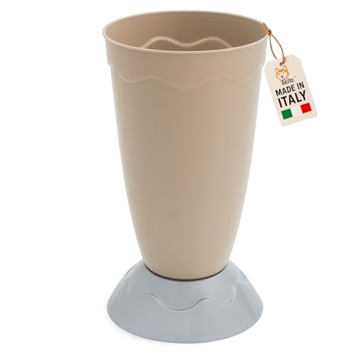 AKITAInk Portaombrelli Vulcano Moderno 27x27x50,5 cm | Porta Ombrelli in Plastica Resistente con Decoro a Onde | Design Elegante e Funzionale per Ingresso Casa o Ufficio (TORTORA)