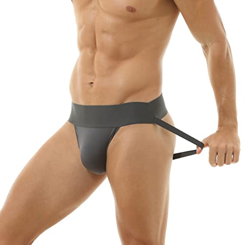 Broddle Men's Jockstrap Nylon Pouch 2.5 Inch Wide Band Performance Workout Daily Sports Athletic Supporters Charcoal Grey #TOP3