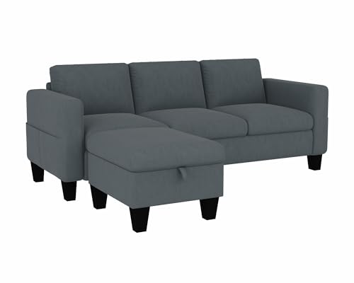 Image of SRMS Sectional Couches for Living Room 78 inch L Shaped Sofa with Storage Ottoman | Free 3 - Pillows | Sofa Set for living Room, Office, Hotel | Modern Classic 3 Seater Sofa Set | Timeless Appeal | Grey