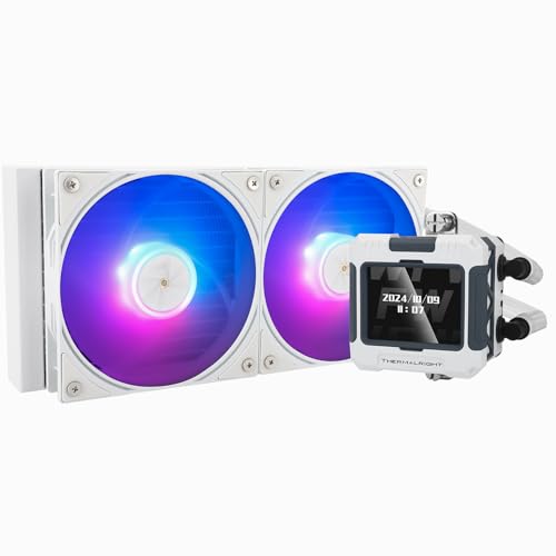 TR FW 240 Bianco ARGB CPU Raffreddatore ad acqua, Doppio PWM Ventole Sistema di raffreddamento ad acqua, Display LCD IPS con risoluzione 320 x 240, per AMD / AM4 / AM5 e Intel LGA1700