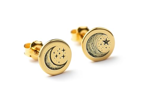 Boucles d'oreilles Celestial Moon en disque gravé