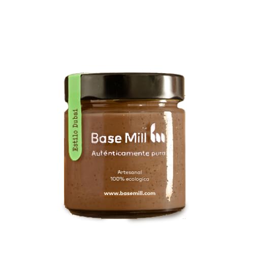 Crema de Pistachos Estilo Dubái Ecológica Base Mill (200g) – 100% Vegana, Sin Gluten, Sin Azúcar Añadido, 46% Pistachos Ecológicos, Macinada Artisanalmente en Molino de Piedra