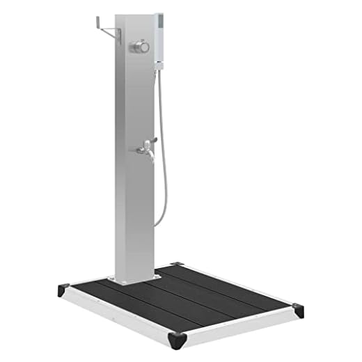 Vidaxl Ducha De Jardín Con Plato Panel Con Base Sistema Protección Higiénica Duradera Resistente Multiuso Bonito Curvado Acero Inoxidable Wpc