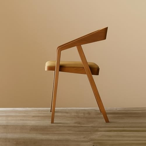 Image of Furniture Solid sheesham Modern Wooden Dining Chair with Arms, Upholstered Cushioned Seat, Natural Finish seat Color Off (Cream)