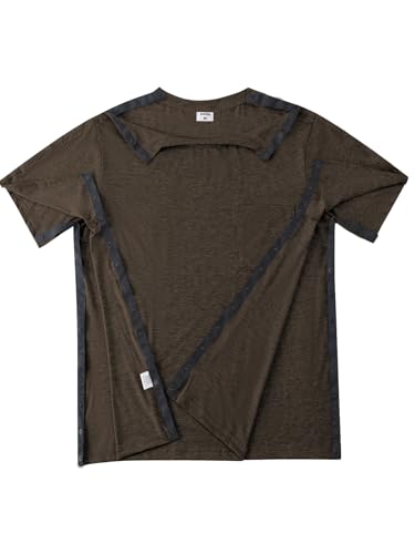 Image of Post Shoulder Surgery Shirts for Men Tear Away Recovery Short Sleeve Full Open Side Snap Chemo Adaptive Shirt