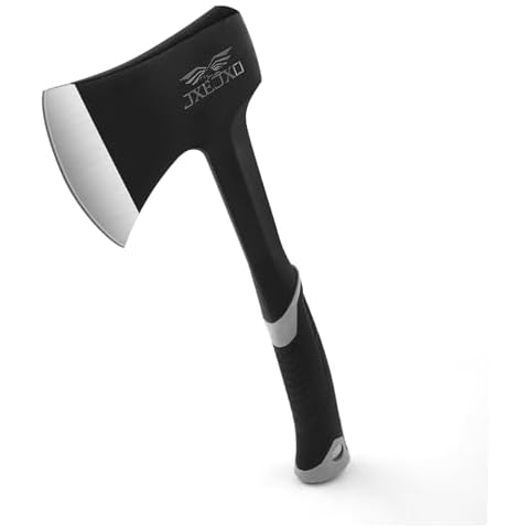 JXE JXO Camping Axe & Hatchets - 14.4" Chopping Axe with Sheath, Forged Steel Construction & Ergonomic Shock-Absorbing Grip (Grey Cover