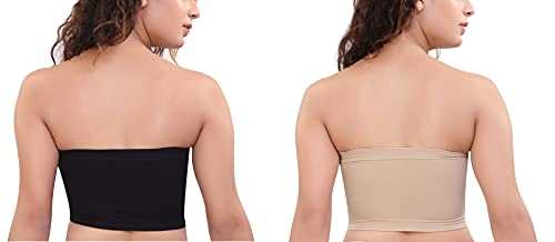 Image of GLAMORAS Polyester Spandex Padded Strapless Non Wired Removable Pads Seamless Bandeau Tube Top Bra, Pack of 2