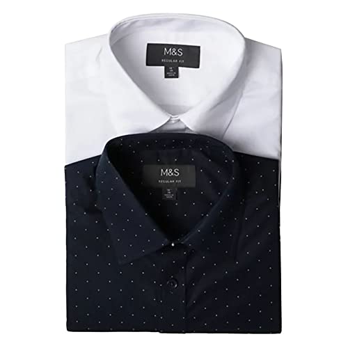 Image of Marks & Spencer Pack of 2 Poly Mix Spread Collar Shirt