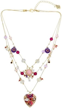 Betsey Johnson Womens Heart Woven Charms Layered Necklace