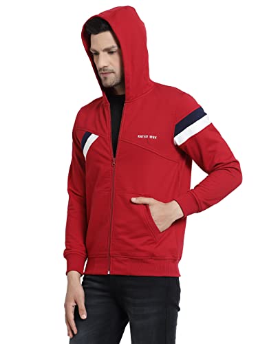 Image of Kalt Men Full Sleeves Zipper Fleece Striped Hoodie