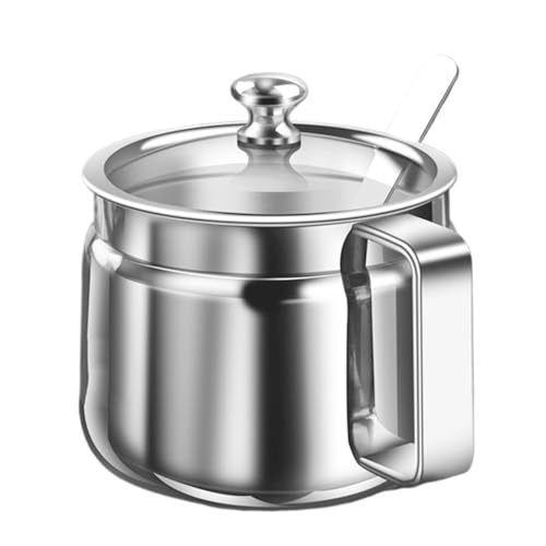 Genérico Tazón Para Azúcar,Recipiente de Acero Inoxidable de 500 ml | Dispensador de Ghee con Tapa y Cuchara,Para La Cocina El Hogar El Bar Té Azúcar La Sal Los Condimentos Y La Cocina