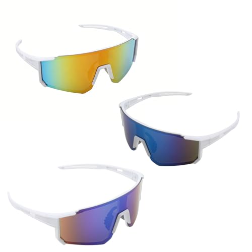 Pluc Running Glasses 3Pcs Ski Sunglasses for Men and Women Cycling Glasses Polarised Sun Glassess UV400 Protection Sports Sunglasses for Hiking and Outdoor Activities Lightweight Durable