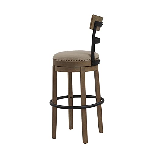 Ball & Cast Swivel Bar Stools Pub Height Stools Wooden Frame Kitchen Stool Chair, Light Brown & Taupe Fabric, Set Of 1 #TOP2