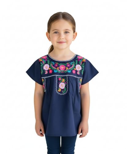 Image of unik Girls Cotton Embroidered Floral Blouse for Birthdays, Cultural Events, Cinco De Mayo