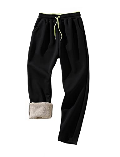 Hesayep Men's Fleece Sweatpants Sherpa Lined Sweatpants Winter Warm Pants Lounge Athletic Pants With Pockets,Black X-Large #TOP5