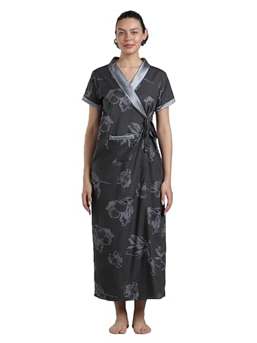Image of 9shines Label Stylish Cotton Nighty Robe for Women | Front Open Floral Housecoat | Wrap Nighty with Pocket | Adjustable Waist Tie | Plus Size housecoat (HC-2026)
