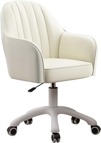 RKJDMSWJ Silla de Escritorio para Oficina en casa, Silla de Oficina ergonómica, sillas de Escritorio giratorias de Cuero PU para Oficina en casa con Brazos para Escritorio de computadora, tocador