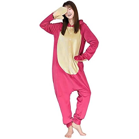 Bilicos Strawberry Bear Onesies Men Women Sleepwear Pyjamas Christmas Halloween Costume Cosplay Costume L Cover
