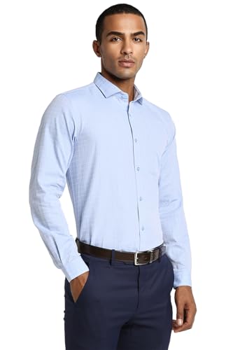 Image of Peter England Men's Micro-Checkered Formal Slim Fit Full Sleeve Shirt | Cotton Rich