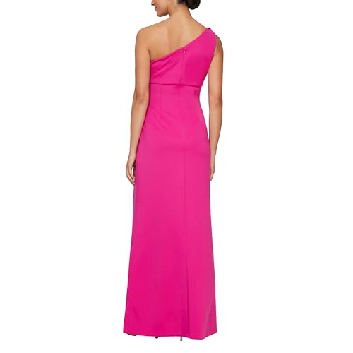 Image of S.L. Fashions Women's Long Length Scuba One Shoulder Gown W /Flower Detail, Wedding Guest Dress, (Petite and Regular Sizes)