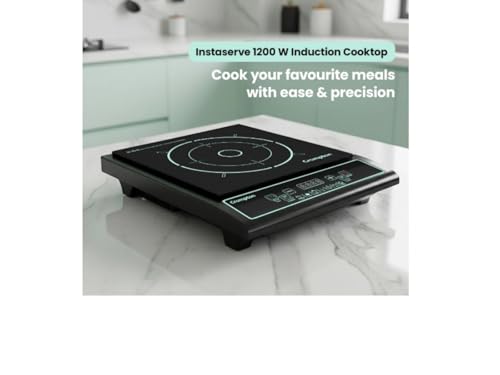 Image of Crompton Instaserve 1200W Induction Cooktop with 11 Feather Touch Buttons | 8 Pre-Set Cook Menus | Overvoltage Protection | Energy Efficient Electric Cooker for Kitchen