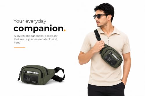 Image of Waist Bag for Man & Woman | Travel Handy Hiking Running Pouch with Zipper | Adjustable Strap Fanny Pack for Documents Money Card Phone Earphone (Olive Green)