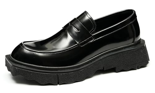 Santimon Mens Loafers Slip On Formal Dress Patent Leathe Penny Loafers Fashion Prom Wedding Business Casual Mocasines Thick Sole Walking Shoes for Men
