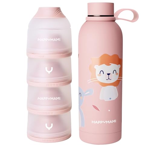 Happymami-Pack Distributeur de lait en poudre, set d'alimentation pour votre bébé, double paroi intérieure pour maintenir la température (Rose)