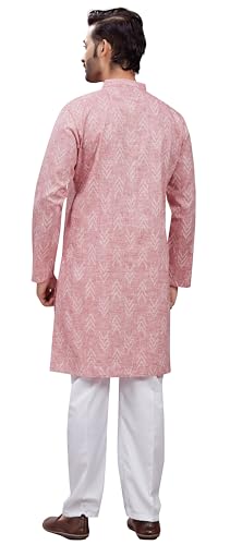 Image of Studio Shringaar Men's Cotton Blend Relaxed Fit Ikat Printed Knee Length Kurta